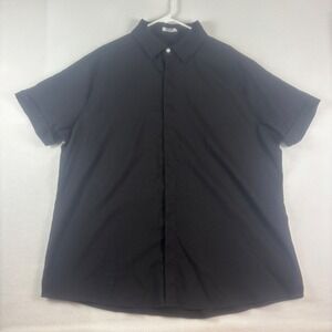 Coofandy Mens 2XL Black Short Sleeve Button Down Shirt Minimalist Cuffed Sleeve